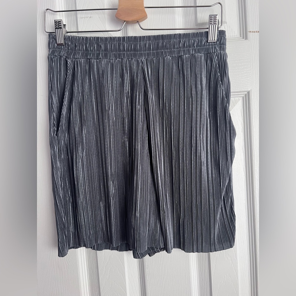 Silver Metallic Plisse Shorts
